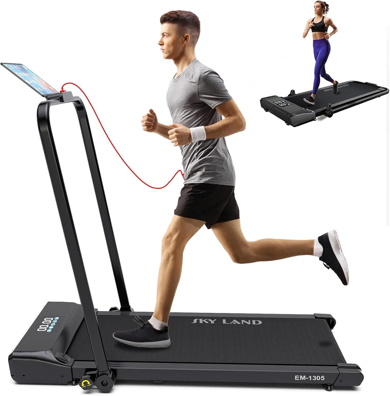 SKY LAND 2HP Foldable Under Desk Treadmills, Compact Walking Pads with Bluetooth, LCD Display, Remote Control, Two-Speed Modes for Home, Office & Gym