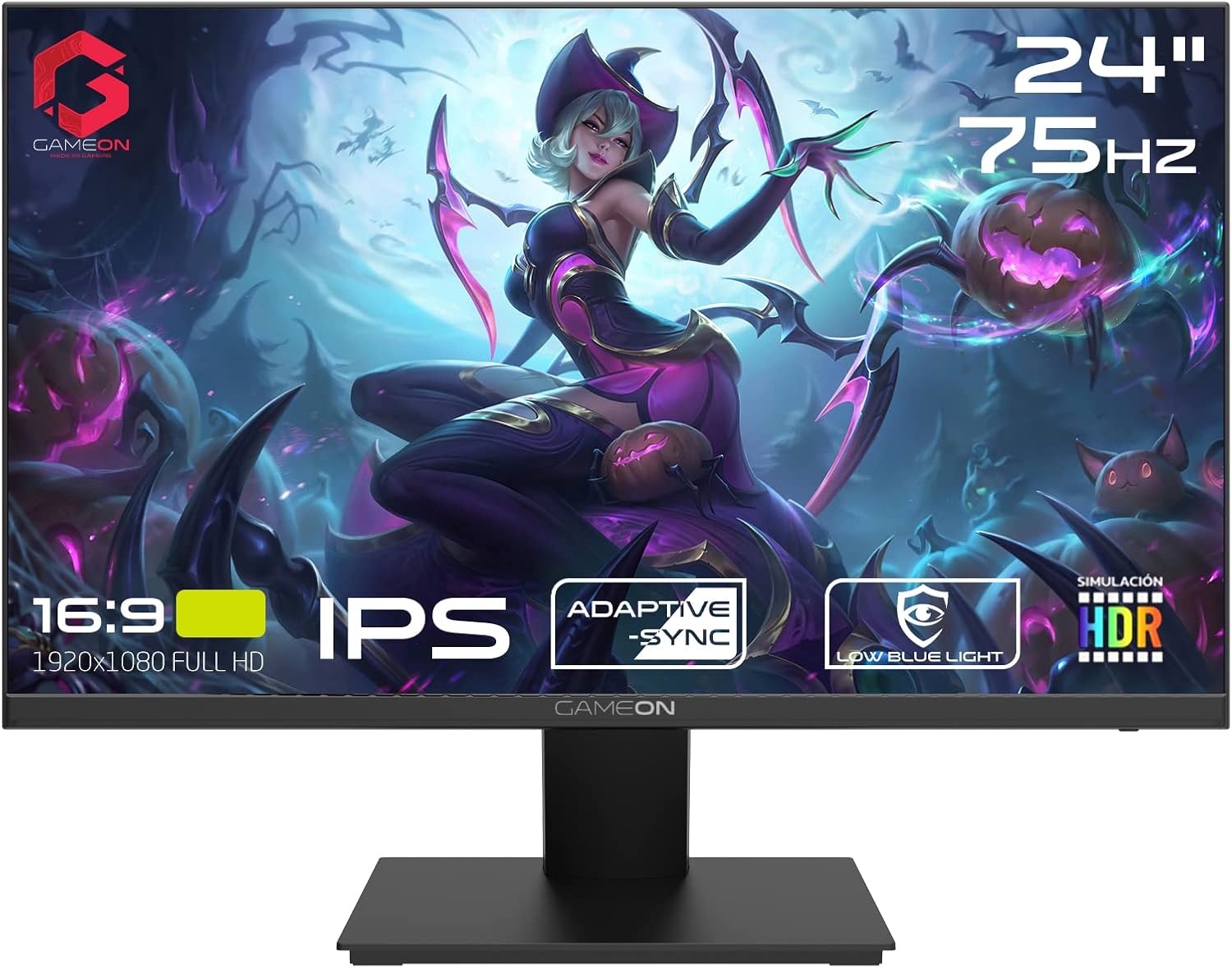 GAMEON 24 inch monitor, Full HD 1920x1080p HDMI and VGA with Ergonomic Tilt, Eye Care Technology with Blue Light Filter and Anti-Glare, Adaptive-Sync and Built-in-speakers