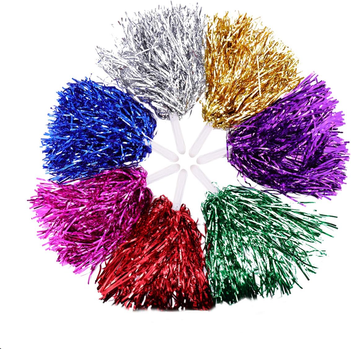 Tomaibaby 14pcs Cheerleader Cheerleading Pom Poms Metallic Foil Pompoms for Sports Meet Team Spirit Cheering Party Dance Supplies Straight Hole, Mixed Color
