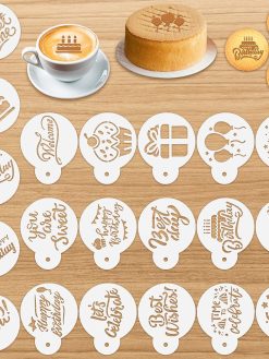 20 Pieces Birthday Cookie Stencil Templates Decoration Cookie Stencil for Birthday Coffee Cake Templates Reusable Painting Mold Tools, Dessert, Coffee Decorating Mold(Cake Style)