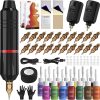 RHEIN Tattoo Kit - Complete Tattoo Machine Kit with 2 Batteries, 20 Needles, 14 Ink Colors - Wireless Tattoo Pen for Beginners and Artists