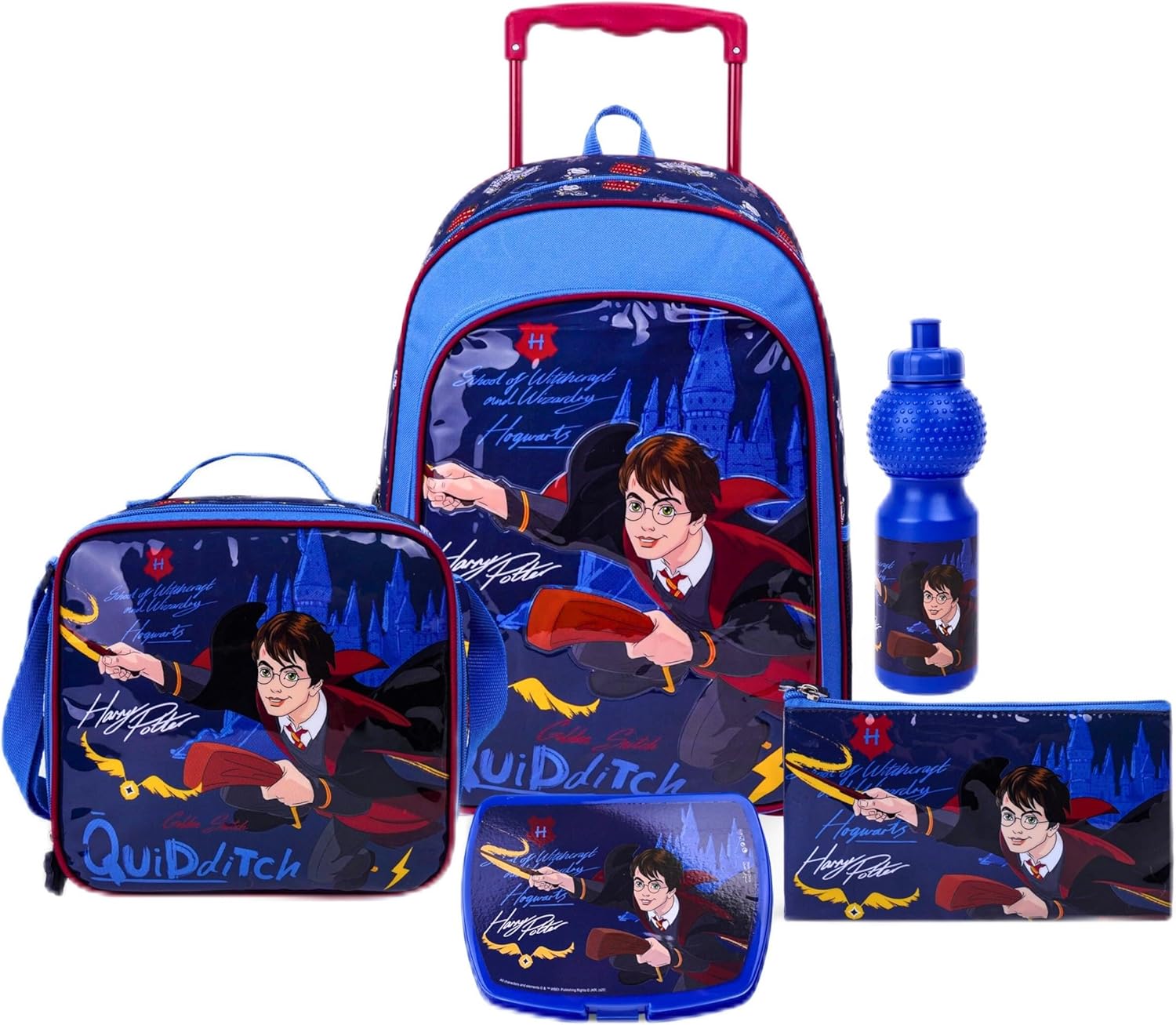 Warner Bros. Harry Potter Golden Snitch 5In1 Trolley Box Set 18" I Trolley I Lunch Bag I Water Bottle I Pencil Case I Lunch Box I Packaging