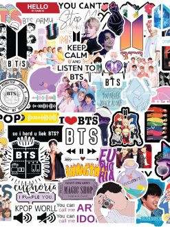 CodersParadise Pack of 60 - BTS, Bangtan Boys Vinyl Stickers for Laptop, Journal, Diary, Guitar, Mobile Case - Aesthetic Waterproof Stickers