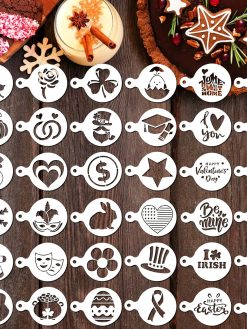 36 Pcs Seasonal Cookie Stencils Set Cake Stencils Reusable Baking Stencils DIY Coffee Drawing Templates Stencils Cupcake Dessert Decorating Baking Painting Tools for Birthday Halloween Valentine's Day