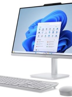 Lenovo AIO A100 All-in-One Desktop – 23.8″ FHD IPS Display, Intel N100 (i3 Alternative), 16GB DDR4, 512GB SSD, Wi-Fi 6, Windows 11 Pro, Wireless Keyboard & Mouse, 1 Year Lenovo Warranty (Cloud Grey)
