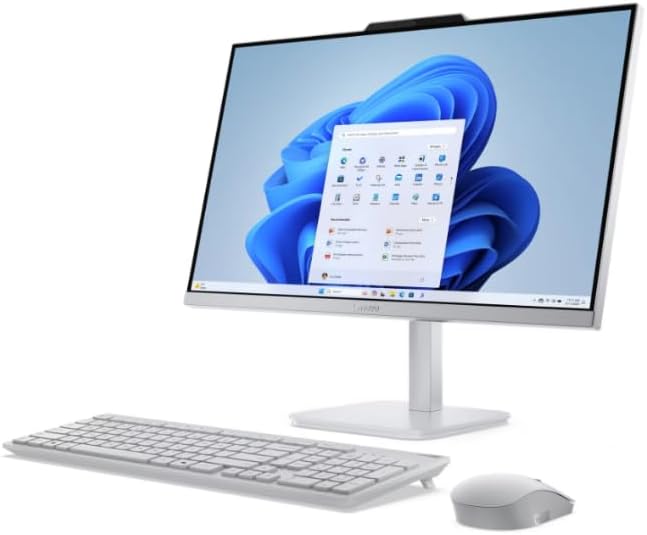 Lenovo AIO A100 All-in-One Desktop – 23.8″ FHD IPS Display, Intel N100 (i3 Alternative), 16GB DDR4, 512GB SSD, Wi-Fi 6, Windows 11 Pro, Wireless Keyboard & Mouse, 1 Year Lenovo Warranty (Cloud Grey)