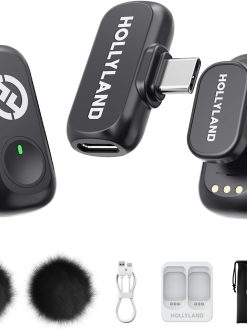 Hollyland LARK A1 Mini Wireless Microphone for iPhone 15/16 & Android, Pure Sound, Noise Cancellation, Magnetic Microphone for Vlogging, YouTube, TikTok, Podcast (2TX + USB-C RX, No Charging Case)
