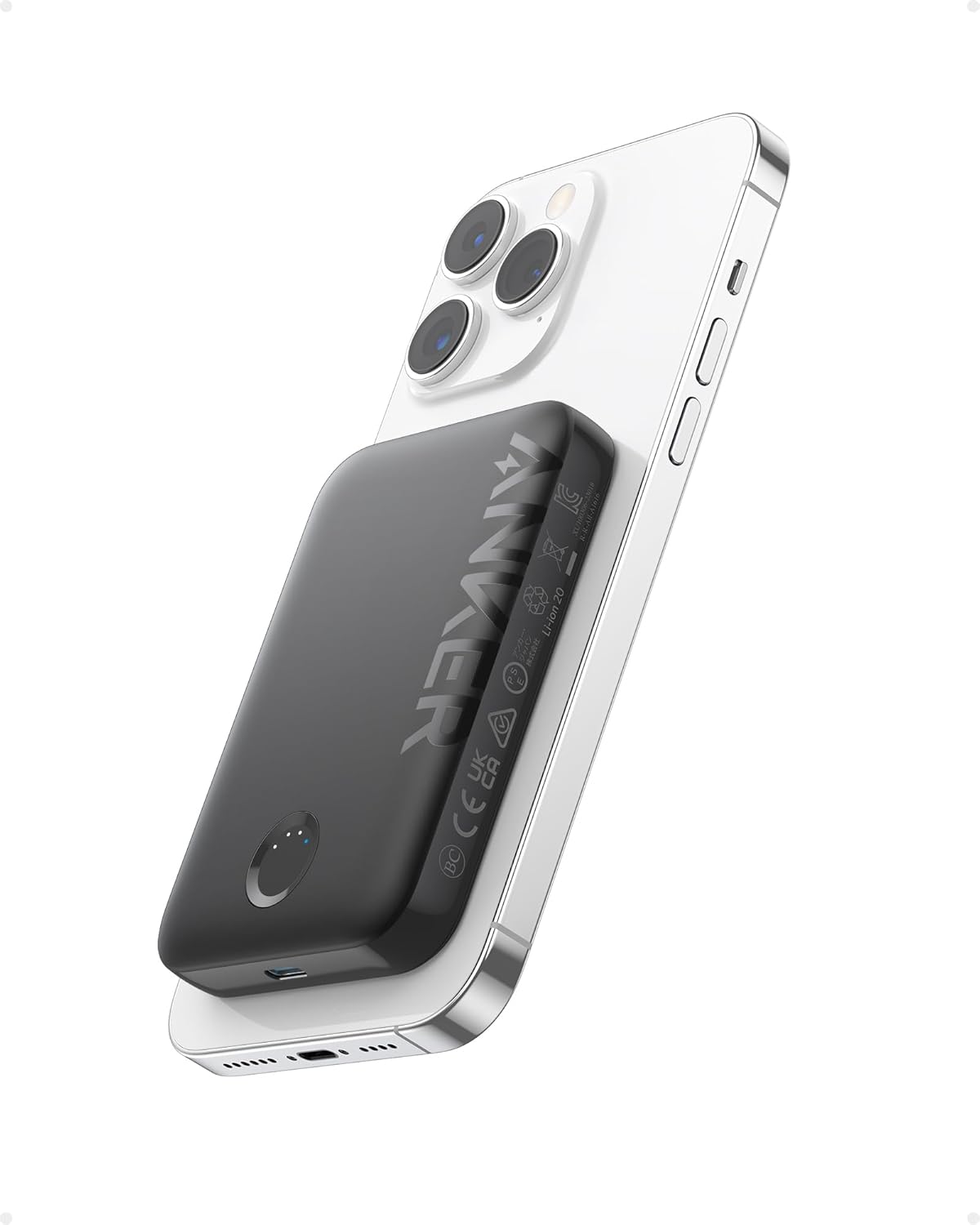 Anker Power Bank, 321 Magnetic Battery (PowerCore Magnetic 5K), 5,000mAh Wireless Portable Charger, Compatible with iPhone 16/16 Pro / 16 Plus / 16 Pro Max, iPhone 15 and 14 Series