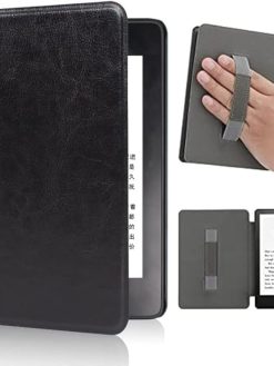 JENKEM Compatible for Kindle Paperwhite 10th Generation Case 2018 6 Inch Cover Slim, Lightweight Magnetic PU Leather Smart Cover with Auto Sleep/Wake for E-Reader with Hand Strap (Black, 6-inch)