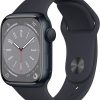 Apple New Apple Watch Series 8 (GPS 41mm) Smart watch - Midnight Aluminium Case with Midnight Sport Band - Regular. Fitness Tracker, Blood Oxygen & ECG Apps, Water Resistant (Renewed)