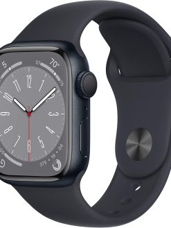 Apple New Apple Watch Series 8 (GPS 41mm) Smart watch - Midnight Aluminium Case with Midnight Sport Band - Regular. Fitness Tracker, Blood Oxygen & ECG Apps, Water Resistant (Renewed)