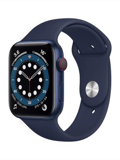 Apple Watch Series 6 GPS + Cellular, 44mm Blue Aluminium Case with Deep Navy Sport Band - Regular (Renewed)