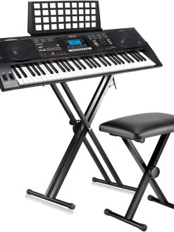 Mike Music 61 Key Keyboard Piano MK812 Professional Electronic Keyboard Digital Piano Keyboard Electronic Organ Piano with Sheet Stand, Power Supply,Keyboard Stand, Piano Bench