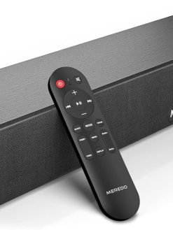 MEREDO Sound bar Wooden Sound Bars for TV 2.1CH Built-in Subwoofer 150W All-in-One Soundbar Bass/Treble Adjustable 5 EQ Modes ARC/Optical/AUX/BT 5.0 3D Surround Sound for Home Theater-Compact
