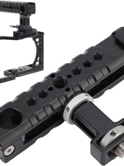 Plyisty Aluminum Alloy Camera Cage Top Handle with Movable Slide Rail, 1/4" & 3/8" Screw Ports, Cold Shoe Mount Ergonomic Grip for DSLR Video Rig