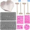 Swpeet 13Psc Heart Silicone Chocolate Molds Kit, Candy Jelly Cake Pop Mold Baking Tools Letter and Number Cookie Mold, Edible Fondant Rose Daisy Flowers Butterfly Leaves Molds for Baking