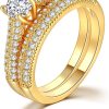 FARSH New Women's Fashionable High end Luxury Bridal Engagement and Wedding Double layered Pair Ring Plated with Gold Zircon Micro inlaid Proposal Set Ring 7#