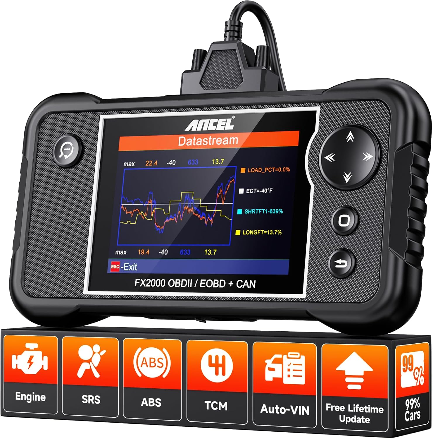 ANCEL FX2000 OBD2 Scanner Diagnostic Tool, ABS SRS Transmission Airbag Car Scanner, Check Engine Car Code Reader, Automotive Diagnostic Tool Lifetime Free Upgrade