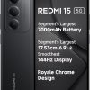 Redmi 15 5G Midnight Black 8GB + 256GB | Segment's Largest 7000mAhA Battery | Largest Display 17.53cm(6.9) 144Hz | Snapdragon 6s Gen 3 | 18W Reverse Charging | 50MP AI Dual Camera | Indian Version