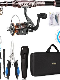 PLUSINNO Fishing Rod and Reel Combos Carbon Fiber Telescopic Fishing Pole with Reel Combo Sea Saltwater Freshwater Kit Fishing Rod Kit