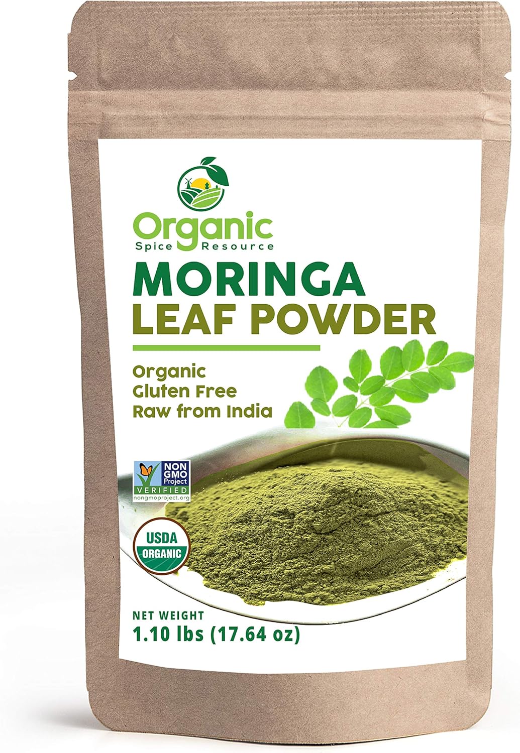 Organic Moringa Powder - 1.10 lbs (17.64 oz) | USDA Organics, Non-GMO, Kosher, Halal, Moringa Olifera Powder - 100% Raw and Natural, by SHOPOSR
