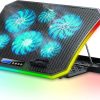 TopMate C12 Laptop Cooling Pad RGB Gaming Notebook Cooler for Desk and Lap Use, Laptop Fan Stand 8 Adjustable Heights with 6 Quiet Fans and Phone Holder, for 15.6-17.3 Inch Laptops-Ice Blue LED Light