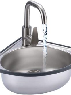 Stainless Steel Hand Sink with Bracket, Wall Mount Hand Wash Sink, Mini Corner Washbasin for Bathrooms, Laboratories, RV,Silver-Kit#B