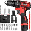 Cordless Drill Driver Kit with 2 Batteries, WAKYME 12.6V Power Drill 30Nm 18+3 Clutch, 3/8" Keyless Chuck, Variable Speed & Built-in LED Electric Screw Driver for Drilling Wall, Bricks, Wood, Metal