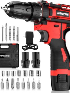 Cordless Drill Driver Kit with 2 Batteries, WAKYME 12.6V Power Drill 30Nm 18+3 Clutch, 3/8" Keyless Chuck, Variable Speed & Built-in LED Electric Screw Driver for Drilling Wall, Bricks, Wood, Metal