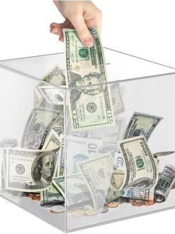 Clear Acrylic Piggy Bank for Adults & Kids, Money Saving Box for Cash and Coins, Break to Open, 12 x 12 cm