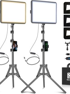 NiceVeedi 2-Pack LED Video Light Kit, Studio Light, 2800-6500K Dimmable Photography Lighting Kit with Tripod Stand&Phone Holder, 73" Stream Light for Video Recording, Game Streaming, YouTube…