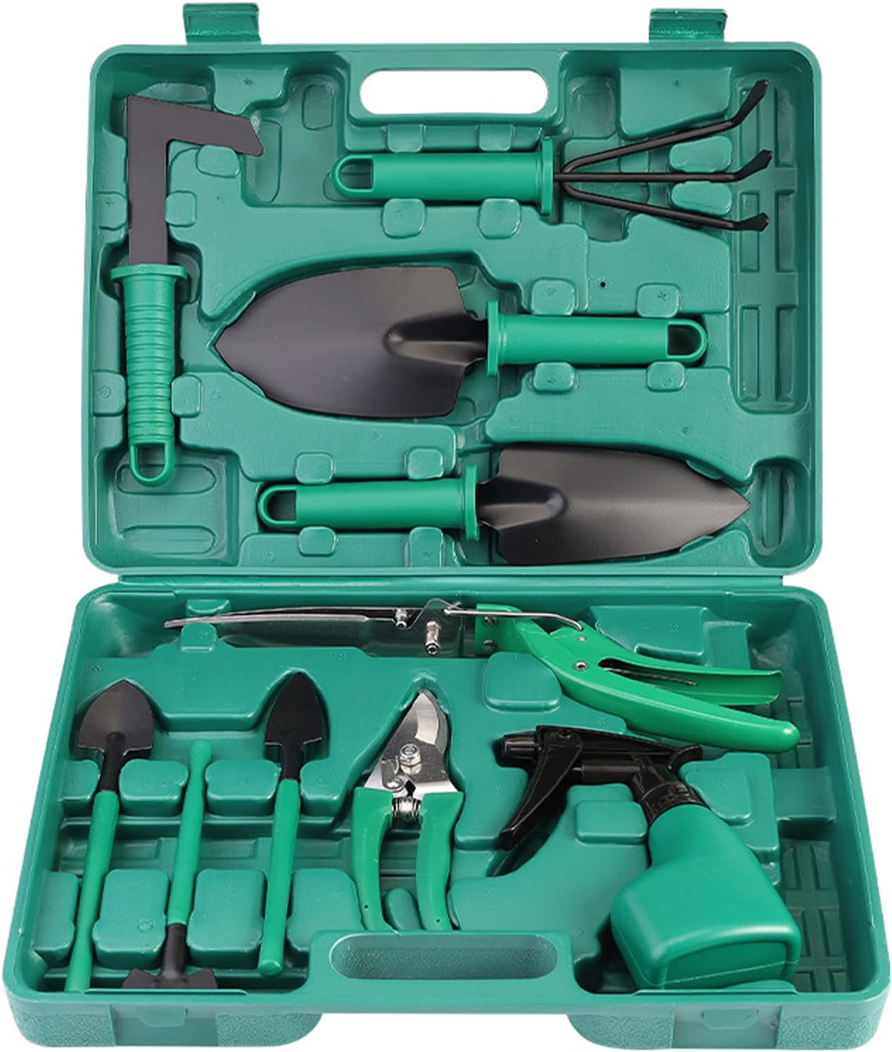 NC Garden Tool Set with Trowel, Rake, Pruner, Shears, Sprayer, and More - Plastic Carrying Case with Handle - Gardening Gifts for Men and Women - 10 Piece Set - Contains for Gardening