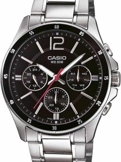 Casio Men's Watch - MTP-1374D-1AVDF Black Dial, Silver Band