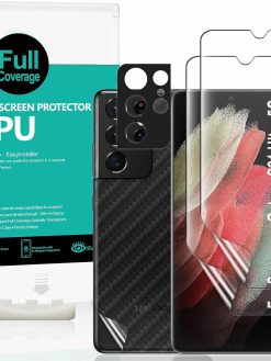 Ibywind [Pack of 2] Samsung Galaxy S21 Ultra 5G Screen protector (6.8 Inch) with Camer lens protector and Back Carbon Fiber Film,Bubble-Free,Smart Film Tech,99% HD Clear,Easy to install