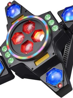 Crony Moving Head DJ LED Lights with laser Stage Light 4 in 1 with 4 Arms Beam, Red Green Starry, lridescent light Strips DMX512, for Disco Club Party home party KTV Karaoke DJ Stage Lighting