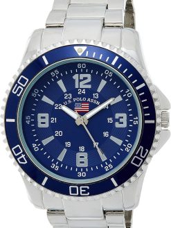 MEN'S SILVERTONE BRACELET WATCH WITH BLUE DIAL