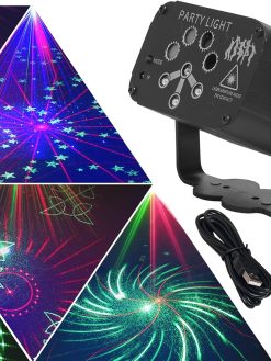 AMINAC Disco Lights Party Lights,120 Patterns Wireless LED Sound Activated RGB Stage Lights Projector with Remote Control, Timing, Rechargeable Battery for Birthday Home Room Dance Party Wedding
