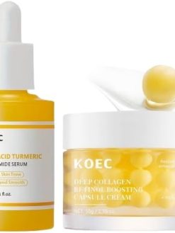 KOEC Skincare Set, Kojic Acid Turmeric Serum 30ml + Deep Collagen Retinol Cream 52ml, For Volumising & Hydrating