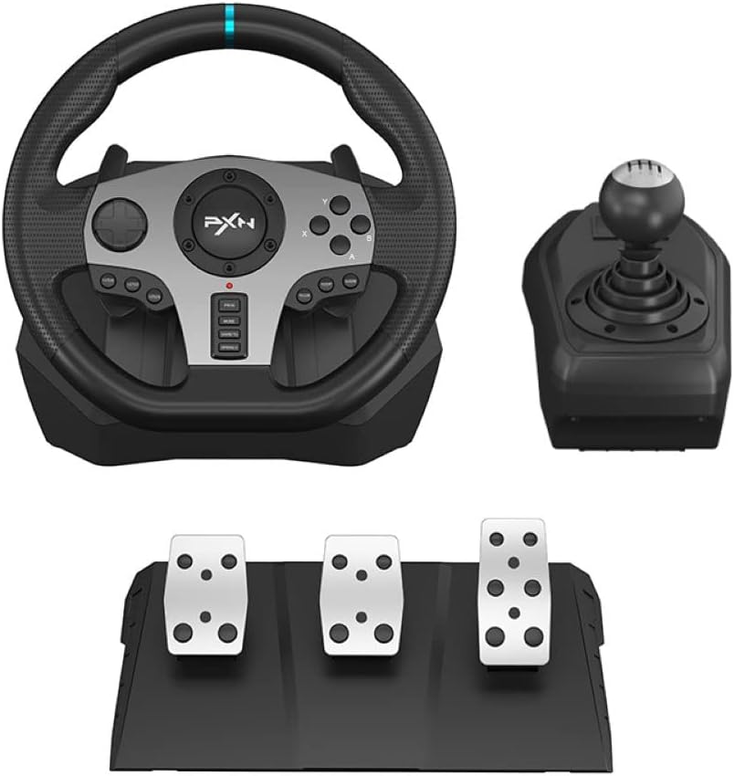 PXN PC V9 Universal Usb Car Sim 270/900 Degree Race Steering Wheel with 3- Pedals And Shifter Bundle