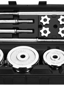 ULTIMAX Dumbbell and Barbell Set Chrome Steel Adjustable Dumbbells Barbell with Connector Options Each Other Convertible for Home Gym Office Exercise Fitness