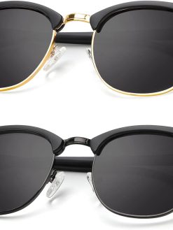 Mens Polarized Sunglasses for Women Semi Rimless Frame Driving Sun glasses：100% UV Blocking