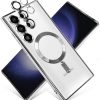 E Choice Galaxy S22 Ultra Magnetic Clear Case with Camera Lens Protector, Mag-Safe Compatible Slim Thin Transparent Phone Case Cover for Samsung Galaxy S22 Ultra 6.8 Inch (Silver)