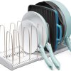 Youcopia Storemore Expandable Cookware Rack Adjustable Pan Organizer for Kitchen Cabinet Storage, Made from Durable Plastic and Steel, White - 50138