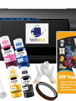 Super-Tank DTF T-Shirt Printer with DTF Ink and Powder Pack for Heat Transfers, Easy Filling, Built-in Scanner and Copier - New, Medium DTF Conversion Printer