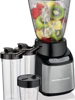 Hamilton Beach Stay Or Go Blender, 1L Jar, 250ml Jar For Grinding, Two 500 ml Portable Cups For Smoothies, Shatterproof Tritan Jars, 250 Watts, Stainless Steel, 52400-Sau, 2 Year Limited Warranty