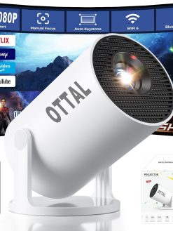 New Upgraded HY300 Pro+ Mini Projector with WiFi and Bluetooth Built in Apps, Smart Portable Projector with 180° Rotation, Auto Keystone, Support 4K, Compatible with HDMI/USB/TV Stick/phone/Laptop