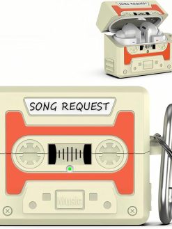 Compatible with Samsung Galaxy Buds 3/3 Pro Case (2024), Cartoon Cassette Tape Design Silicone Protection Case Cover for Samsung Buds 3 Accessories with Keychain (Off-White)