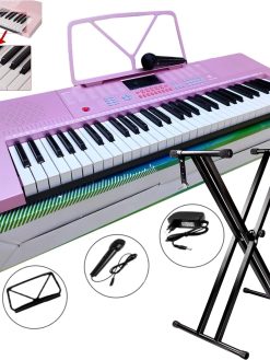 Yongmei 61 key YM-288 Keyboard with stand Electronic Piano (Ym-288-Pink with stand)
