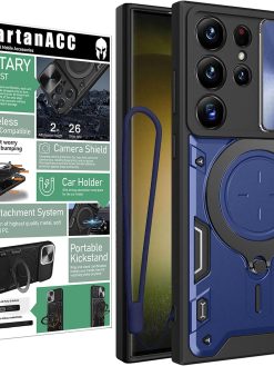 Samsung Galaxy S22 Ultra Case, Phone Call Flashing, S22 Ultra ShockProof Screen Protector [2 PACK] Militray Protection, kikstand Magnet Ring S22 Ultra Cover (Dark Blue, S22Ultra WithOut Glass)