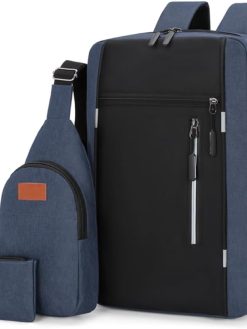 Backpack Laptop 15.6 inch - Casual Laptop Bag with Crossbody Sling & Pouch, Men Women, Durable Lightweight and Water-Resistant, Travel & Work, With USB Charging Port - Set 3-in-1